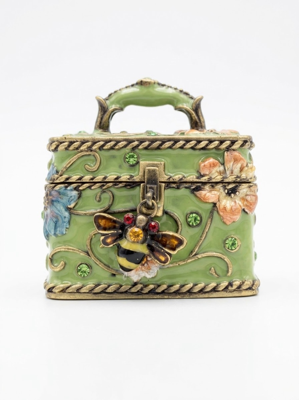 Square Honey Bee Jeweled Enameled Trinket Boxes - Picture 2 of 7